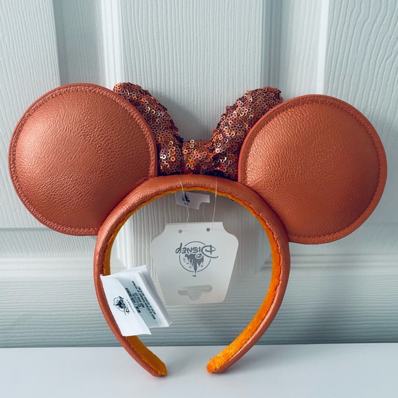 Loungefly Minnie Mouse Sequined Mini Backpack Peach Punch & Ears Headband - Picture 11 of 11